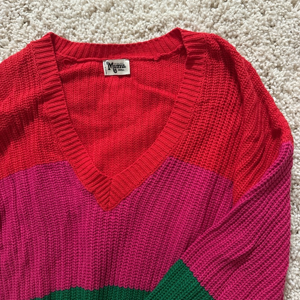 SHOW ME YOUR MUMU Women's Colorblock Sweater - Red, Pink, and Green